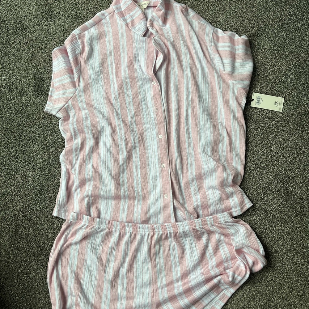 Laura Ashley Pink and White Striped Pajama Set